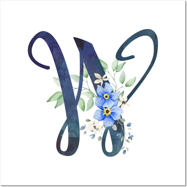 Floral Monogram W Wild Blue Flowers Wall Art by floralmonogram